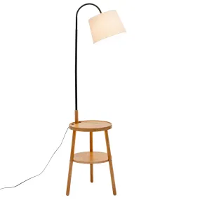 174cm Naples Tripod Floor Lamp & Shelf Storage w/ USB Charger - Natural Wood