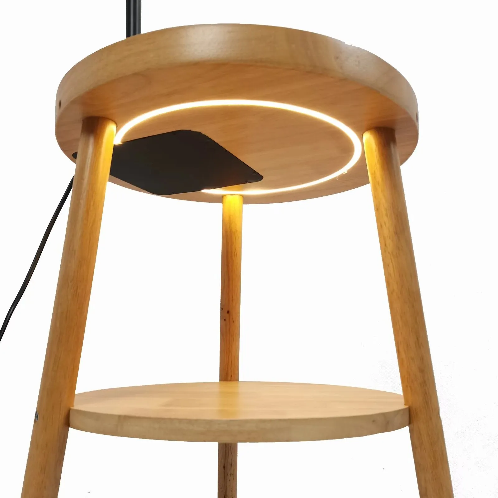 174cm Naples Tripod Floor Lamp & Shelf Storage w/ USB Charger - Natural Wood