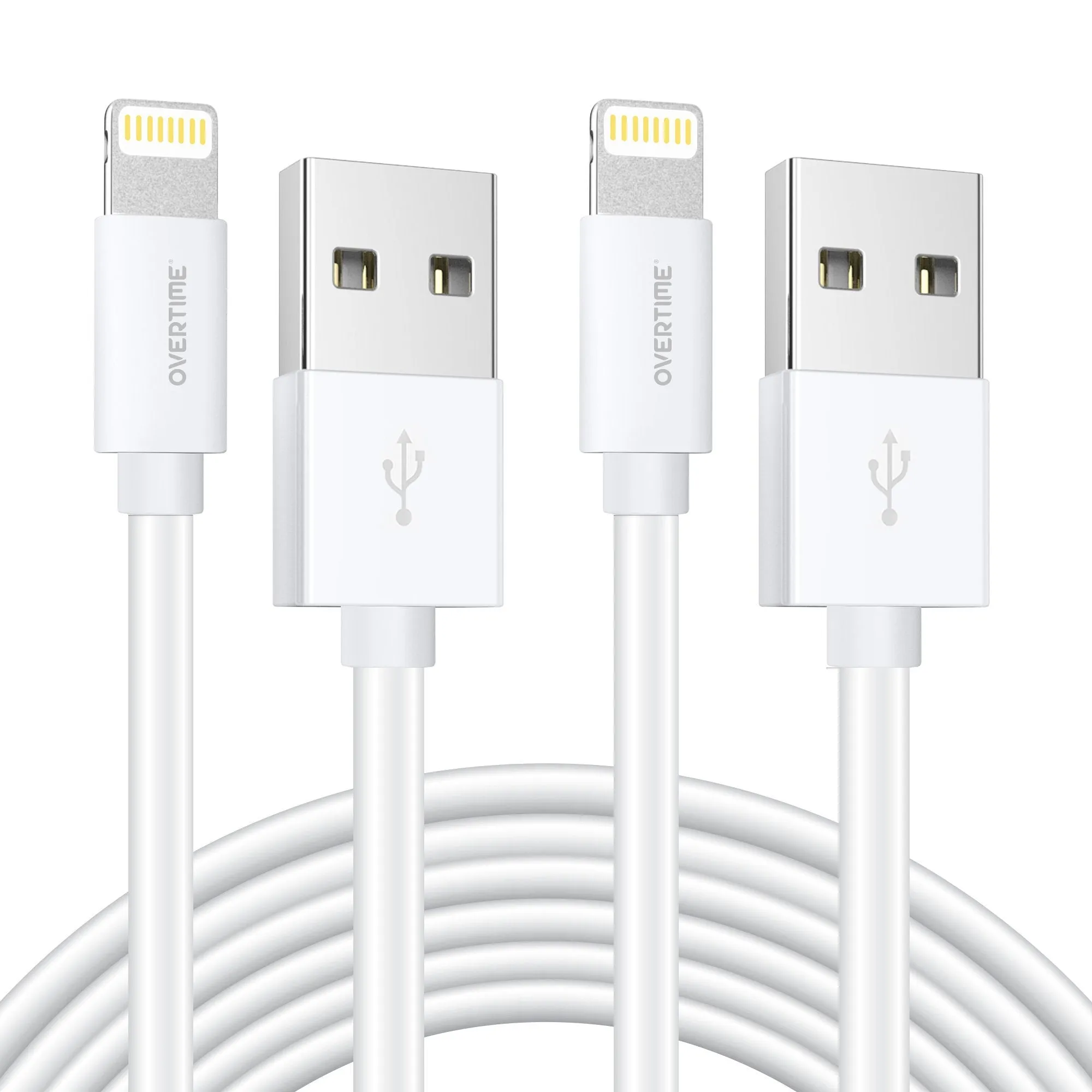 2-Pack: 4 Ft. White Overtime Apple MFi Certified Lightning USB Cable