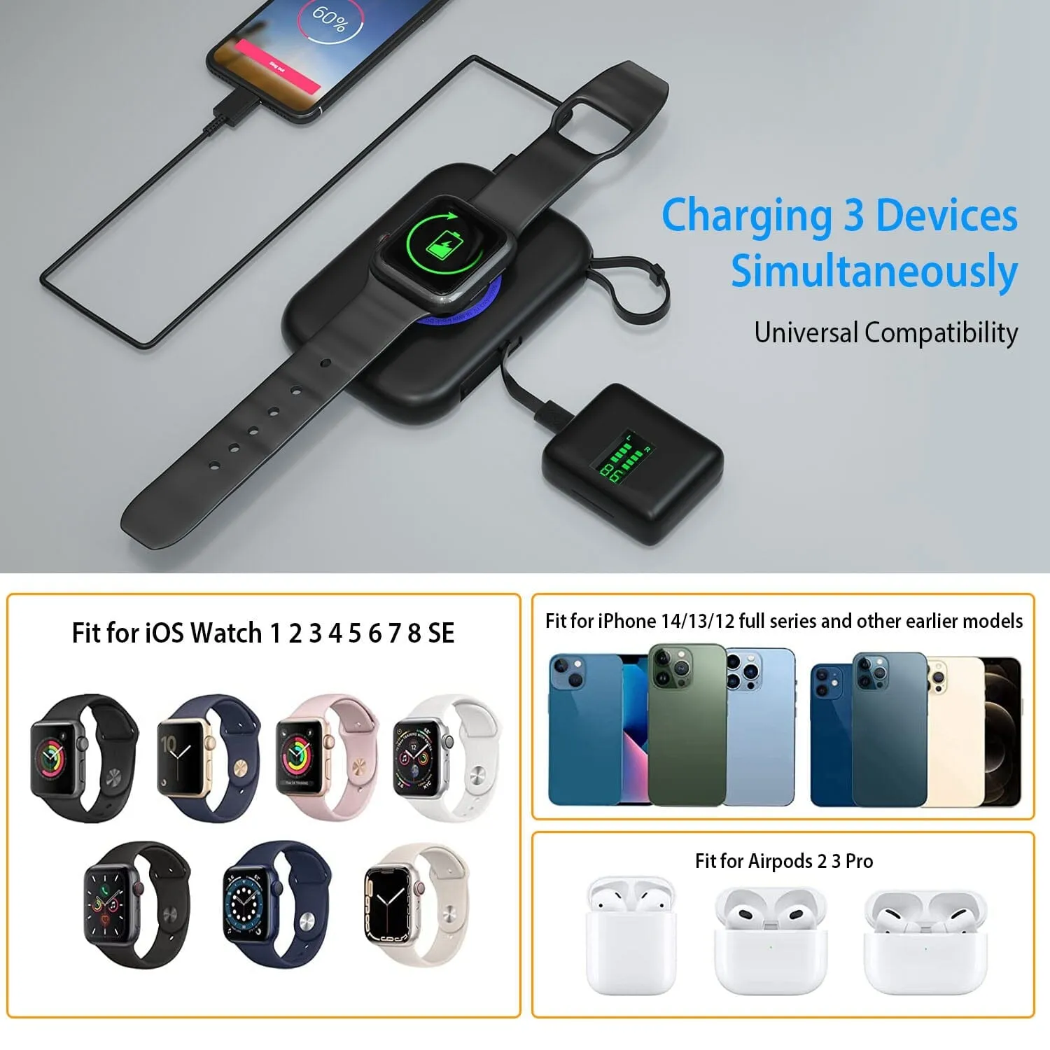 3-in-1 Wireless Charger Portable Magnetic Power Bank