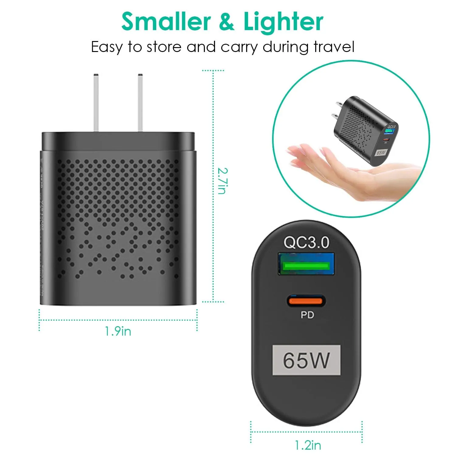 65W Type C Fast Wall Charger PD QC3.0 Adapter