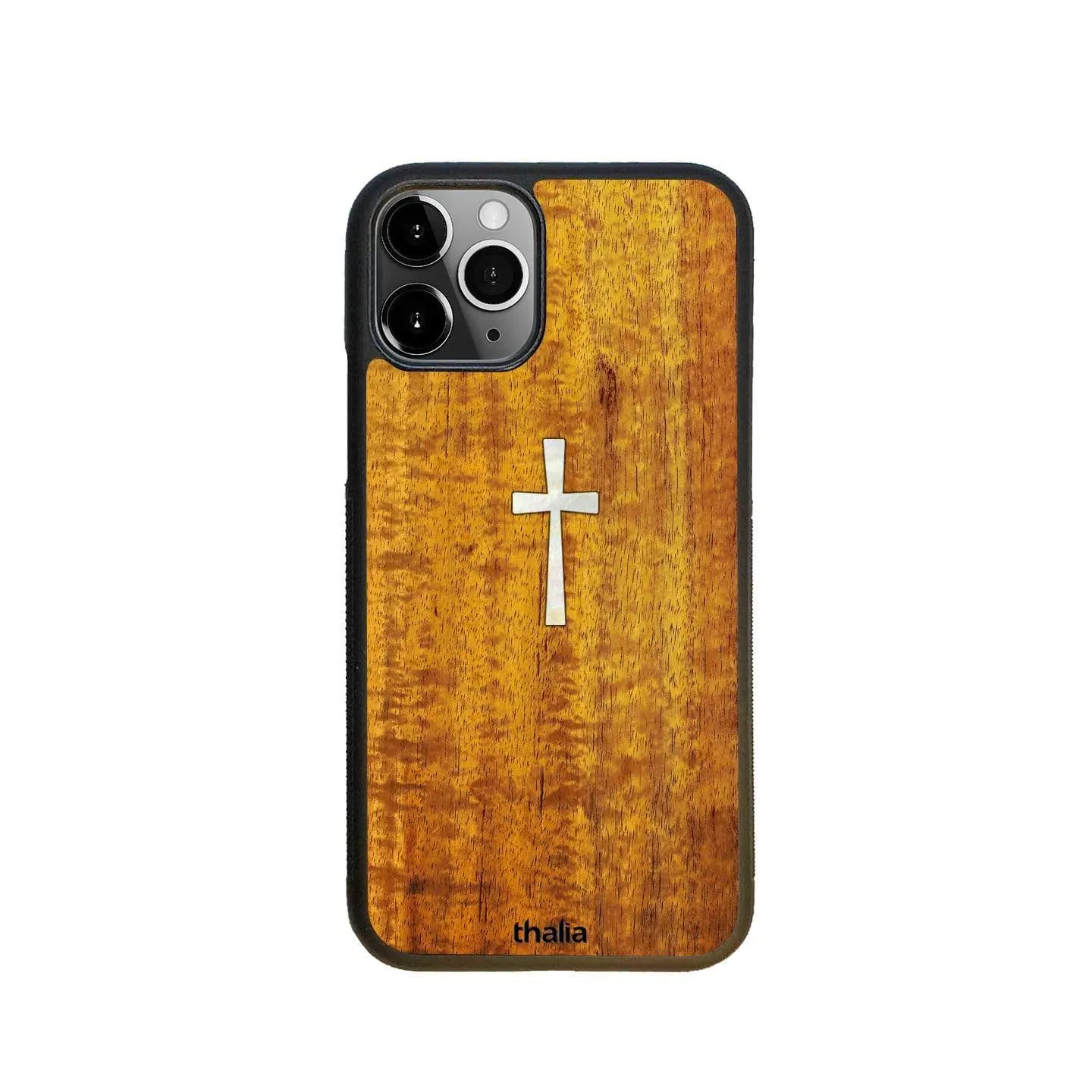 AAA Curly Hawaiian Koa & Cross MOP | iPhone Case