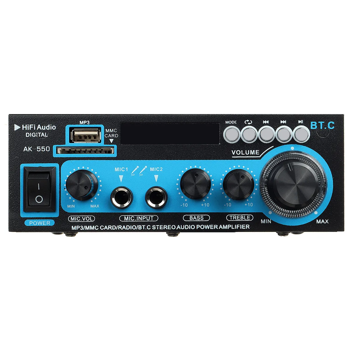 AK-550 Bluetooth Audio Stereo Mini Digital Amplifier USB FM SD Mic Home Theater Car AC 220V DC 12V Mini AMP