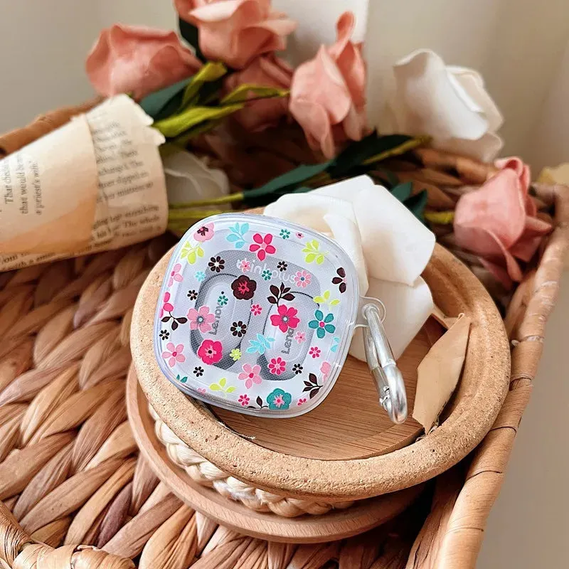 Anymob Earphone Case Colored Blooming Flower For Lenovo XT62 TWS Soft TPU Transparent Headset Protective Cover with Hook