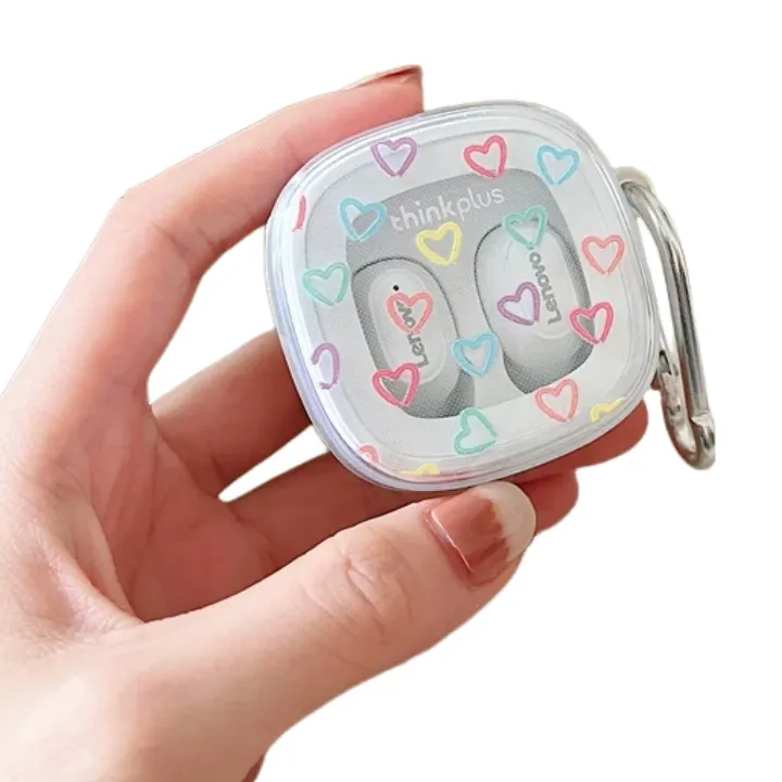 Anymob Earphone Case Colored Hearts For Lenovo XT62 TWS Soft TPU Transparent Headset Protective Cover with Hook