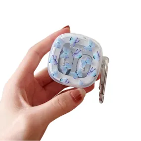 Anymob Earphone Case Light Blue Butterfly For Lenovo XT62 TWS Soft TPU Transparent Headset Protective Cover with Hook