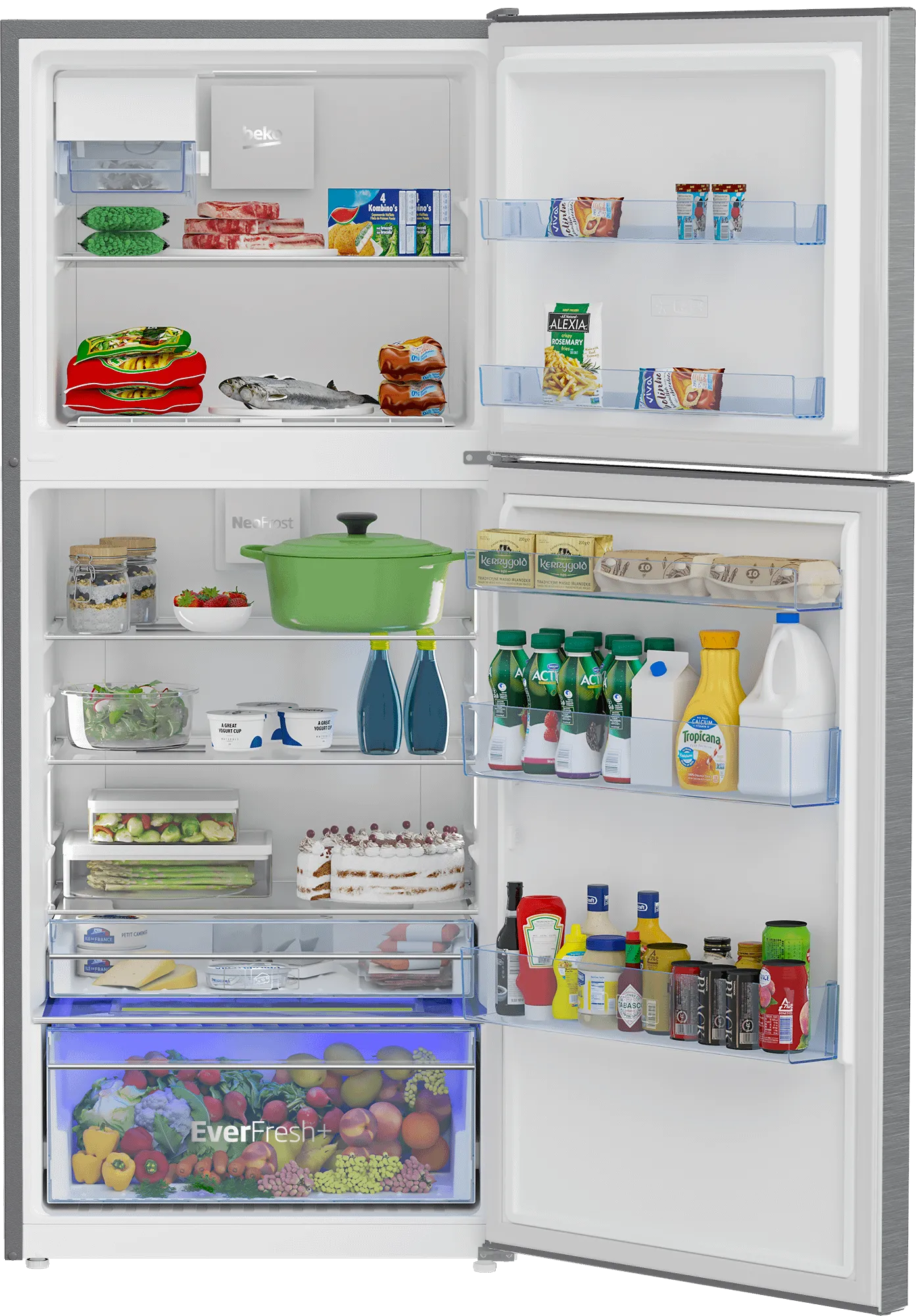 Beko 28" Freezer Top Stainless Steel Refrigerator with Auto Ice Maker and Everfresh