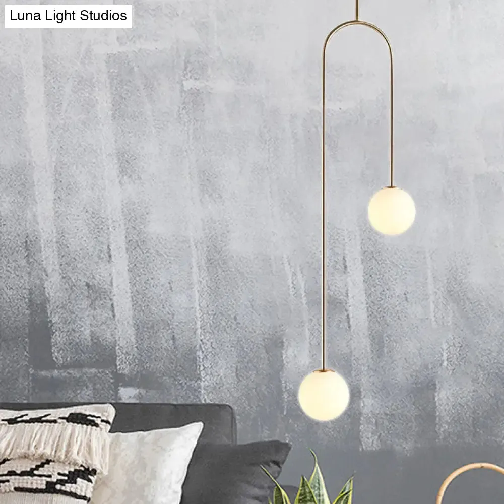 Black/Gold Ball Cluster Pendant Post-Modernist 2 Lights White Glass Led Ceiling Light Fixture with Bend Rod