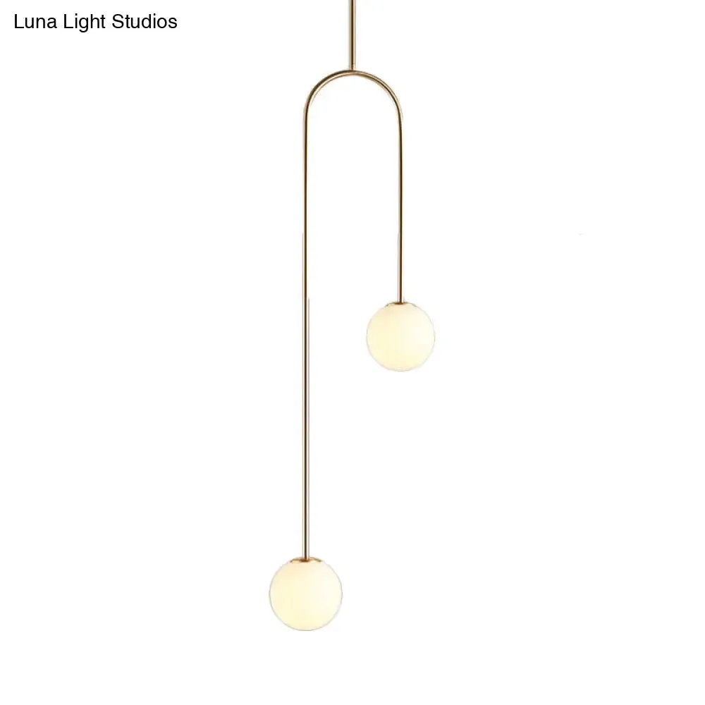 Black/Gold Ball Cluster Pendant Post-Modernist 2 Lights White Glass Led Ceiling Light Fixture with Bend Rod