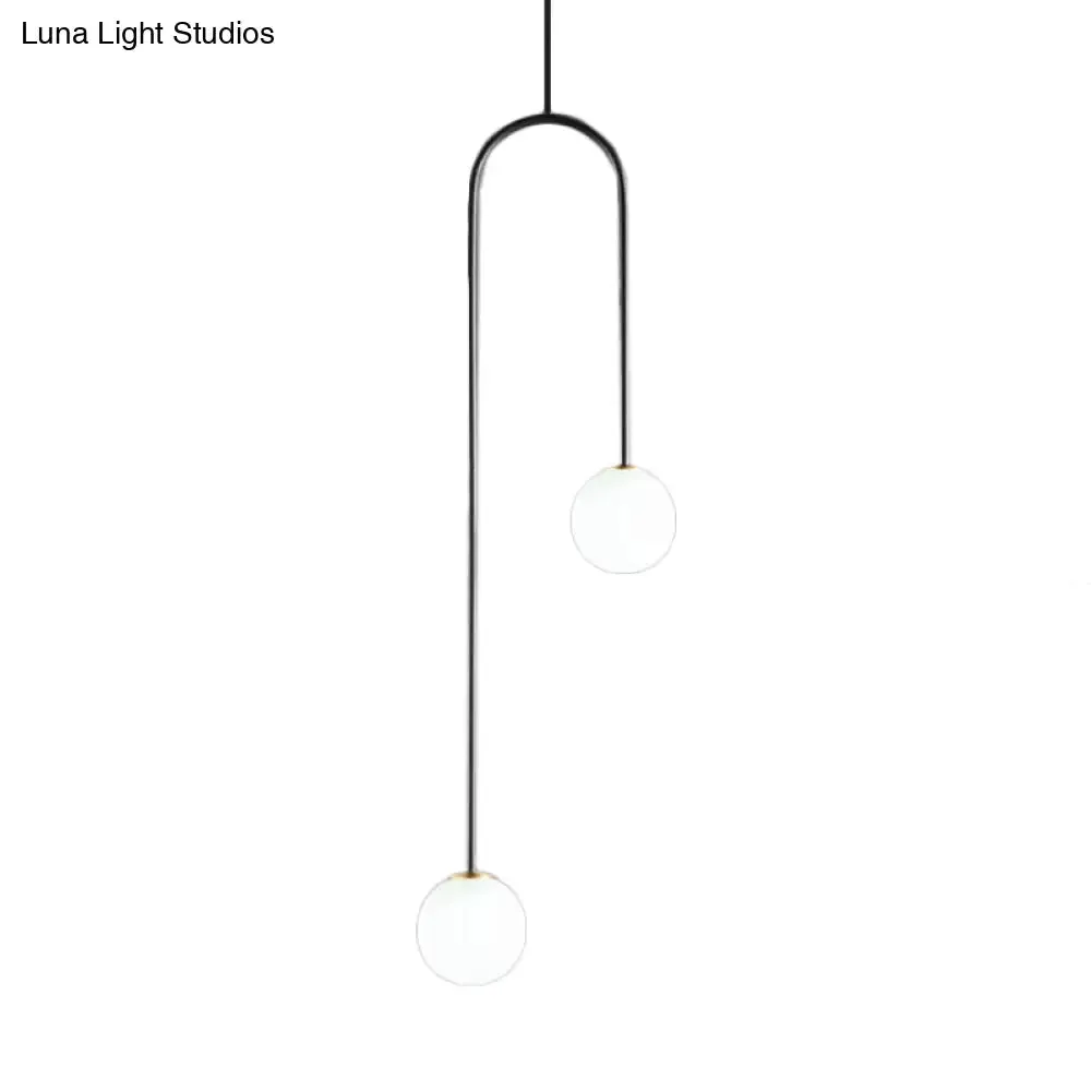 Black/Gold Ball Cluster Pendant Post-Modernist 2 Lights White Glass Led Ceiling Light Fixture with Bend Rod