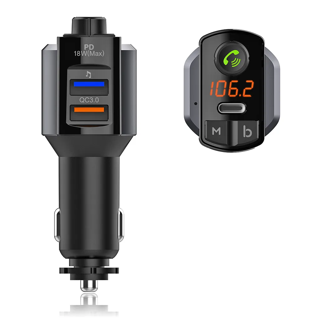 Car Bluetooth MP3 Player Hands-Free Phone Call FM Transmitter Mobile Phone Charger PD Fast Charger