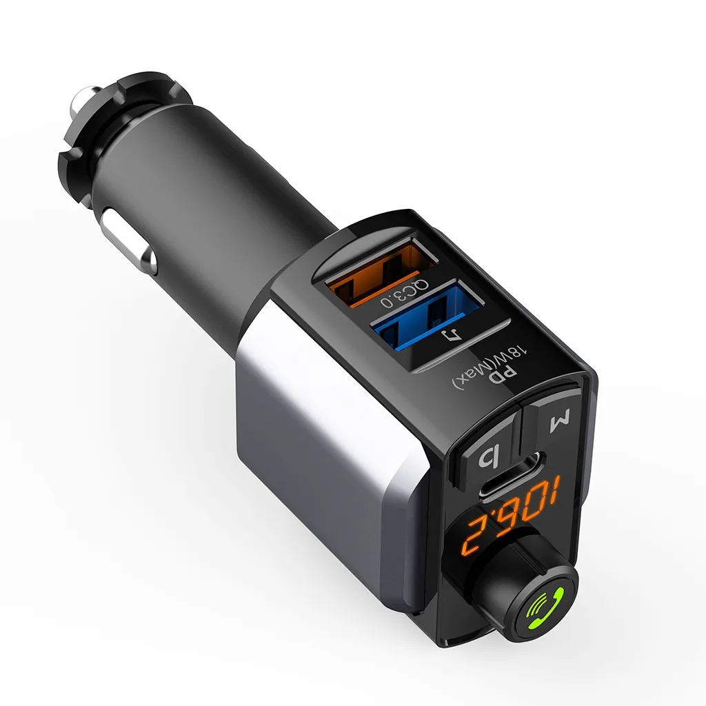 Car Bluetooth MP3 Player Hands-Free Phone Call FM Transmitter Mobile Phone Charger PD Fast Charger