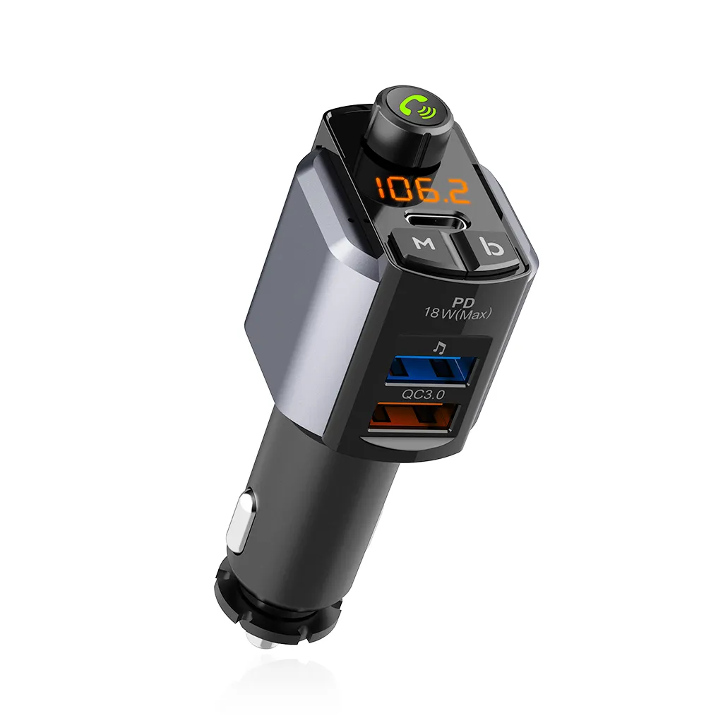 Car Bluetooth MP3 Player Hands-Free Phone Call FM Transmitter Mobile Phone Charger PD Fast Charger