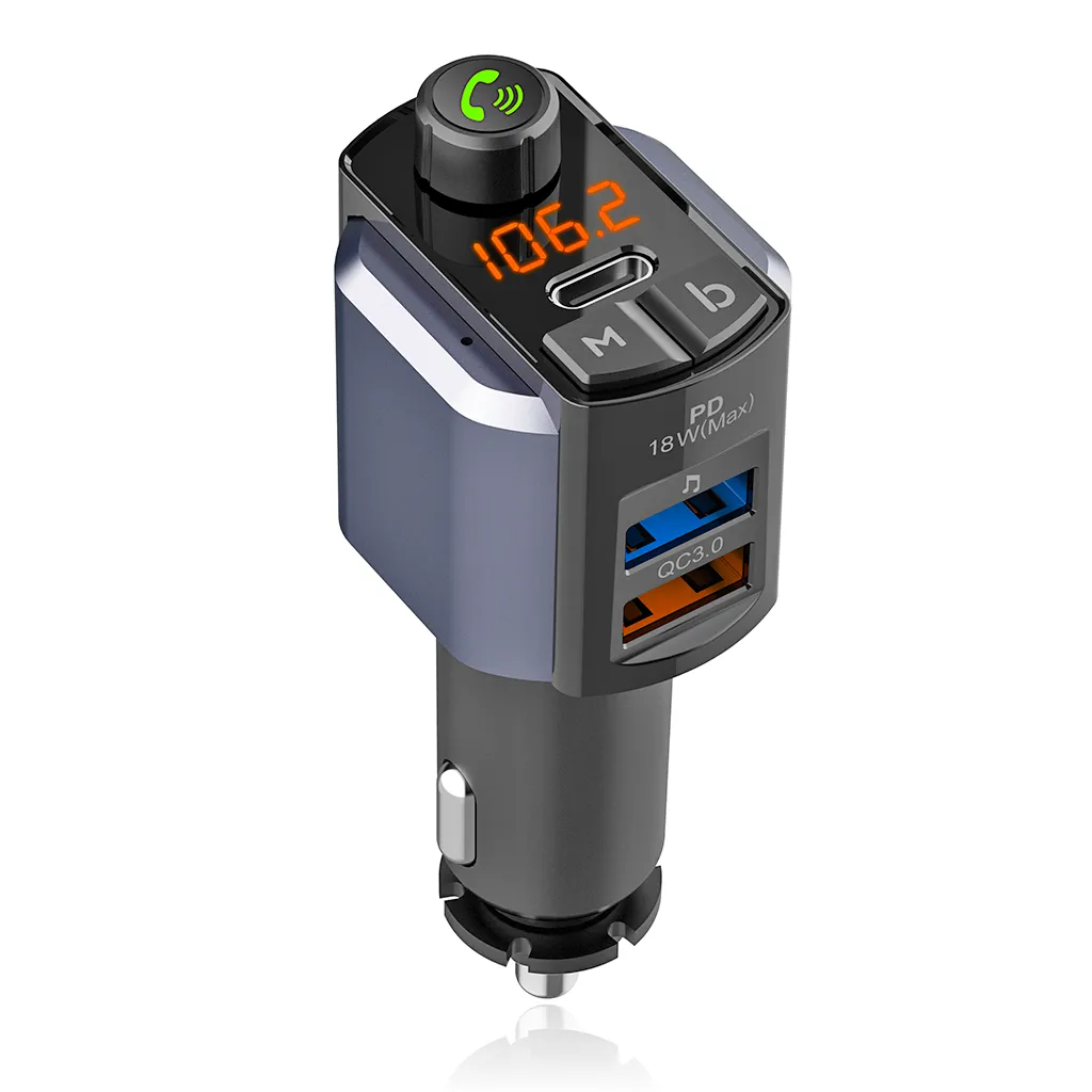 Car Bluetooth MP3 Player Hands-Free Phone Call FM Transmitter Mobile Phone Charger PD Fast Charger