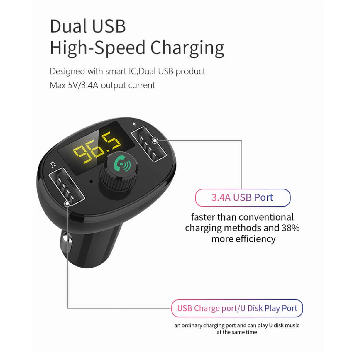 Car Bluetooth Receiver Wireless Radio Adapter Hands-Free Car Kit