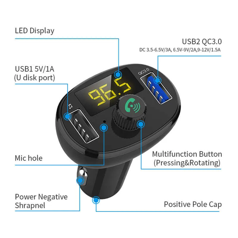 Car Bluetooth Receiver Wireless Radio Adapter Hands-Free Car Kit