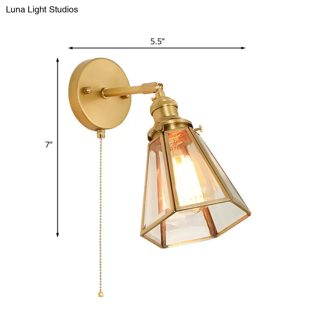 Classic Gold Colonial Tapered Wall Light: Clear Glass Sconce Lamp with/without Pull Chain
