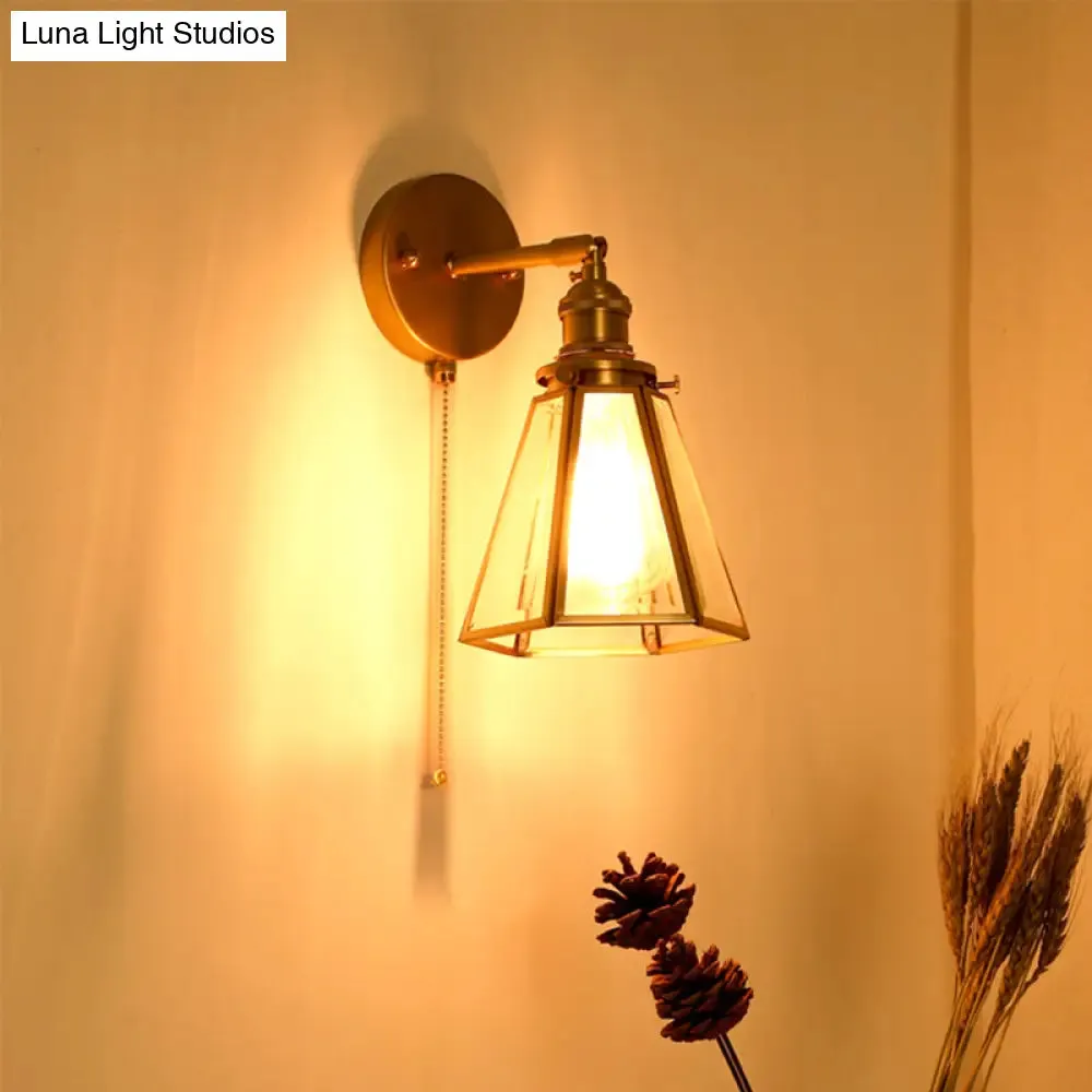 Classic Gold Colonial Tapered Wall Light: Clear Glass Sconce Lamp with/without Pull Chain