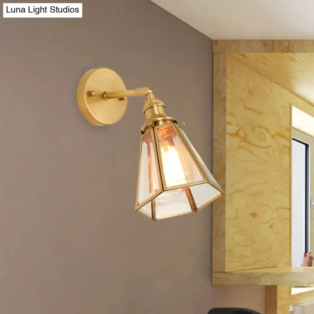 Classic Gold Colonial Tapered Wall Light: Clear Glass Sconce Lamp with/without Pull Chain