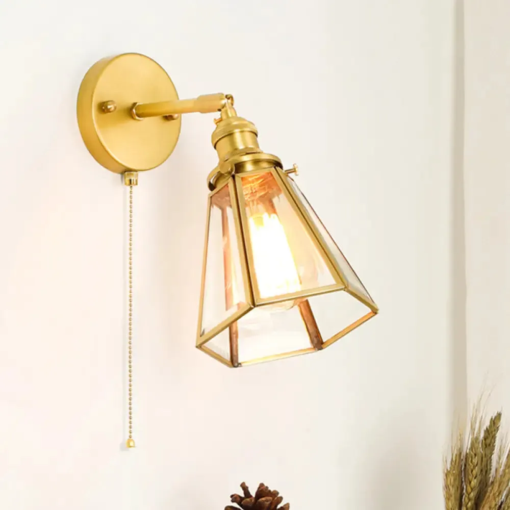 Classic Gold Colonial Tapered Wall Light: Clear Glass Sconce Lamp with/without Pull Chain