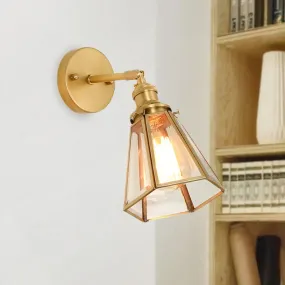 Classic Gold Colonial Tapered Wall Light: Clear Glass Sconce Lamp with/without Pull Chain
