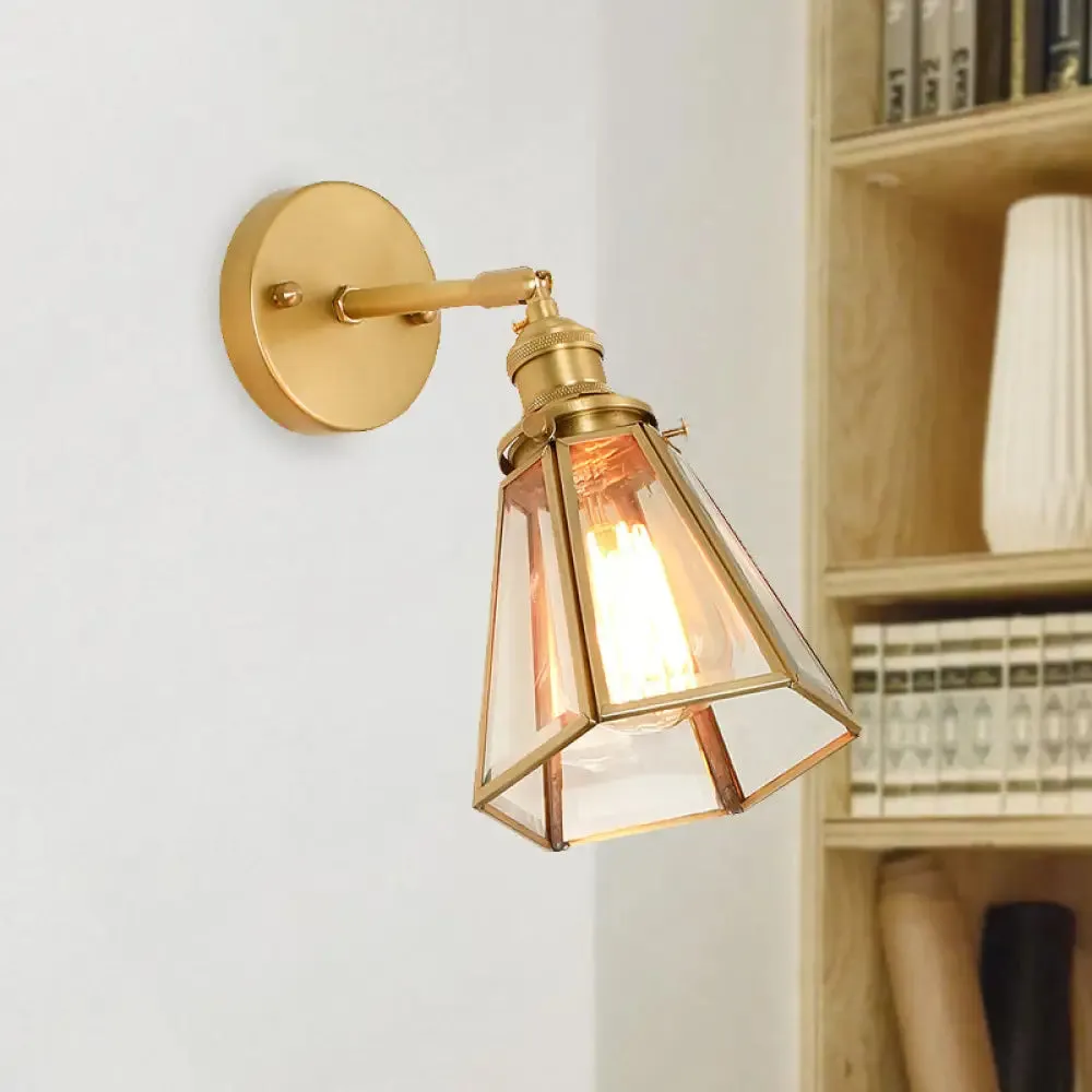 Classic Gold Colonial Tapered Wall Light: Clear Glass Sconce Lamp with/without Pull Chain