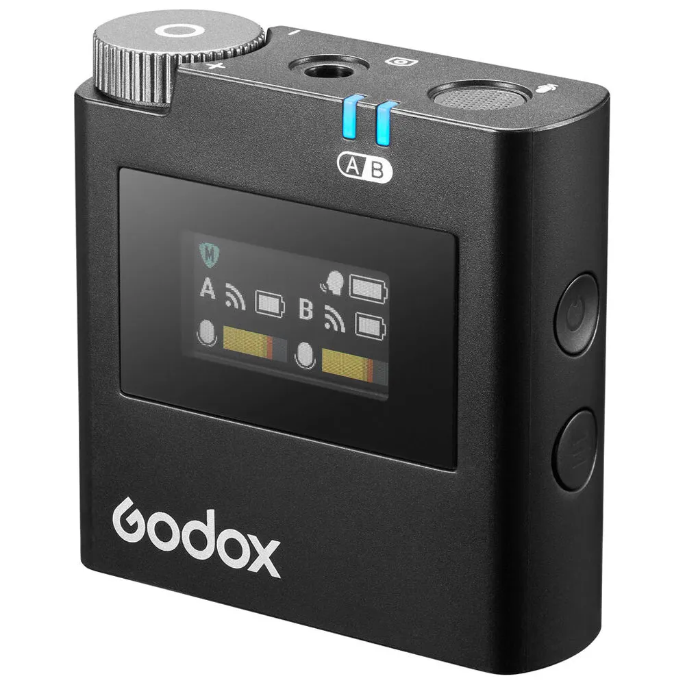 [CLEARANCE] Godox Virso S M1 Single and M2 Double Omnidirectional Wireless Dual-Channel Lavalier Microphone System with Hot Shoe Mount, 3.5mm TRS AUX and USB-C Ports, and up to 200m Max Range and 17H Max Battery for Sony Cameras