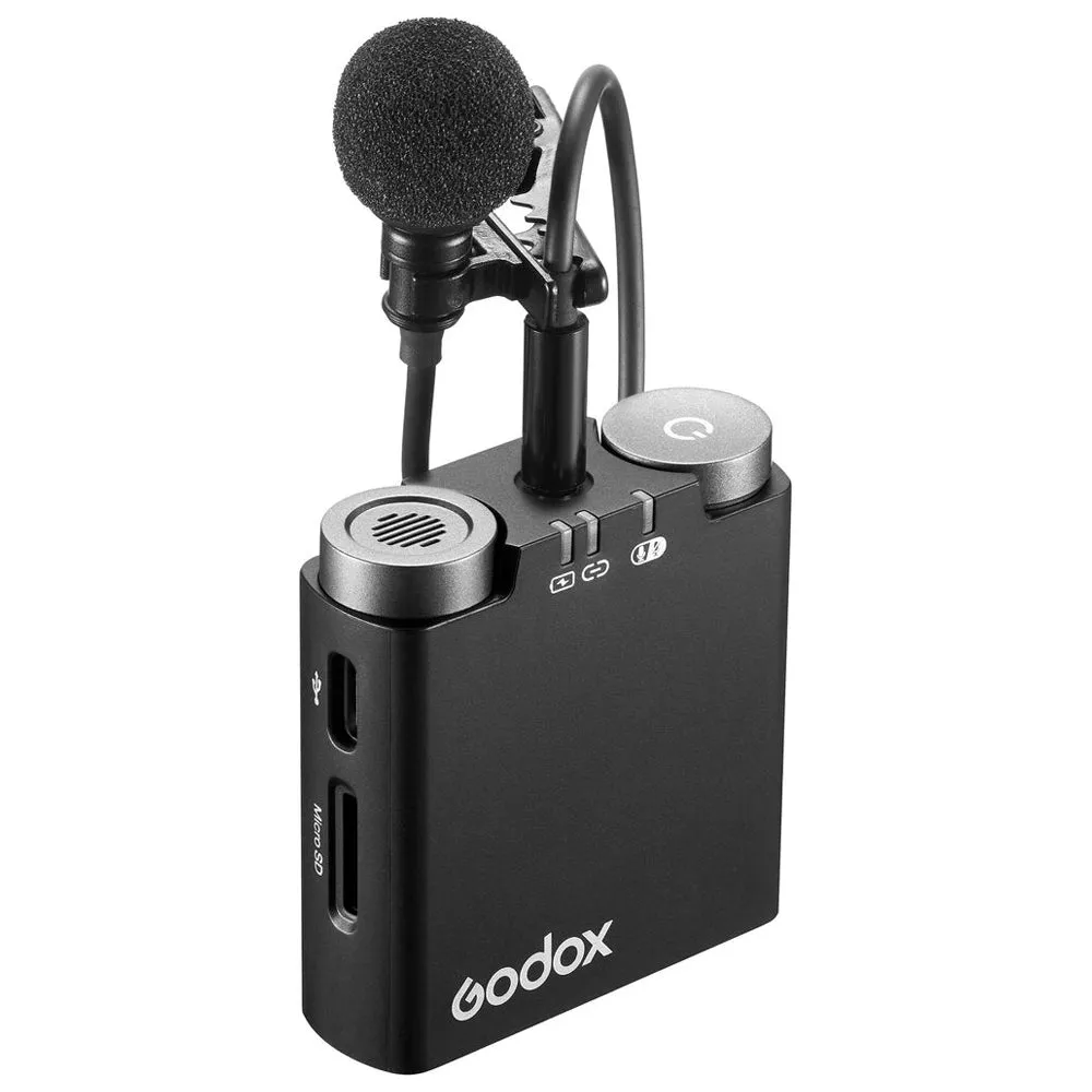 [CLEARANCE] Godox Virso S M1 Single and M2 Double Omnidirectional Wireless Dual-Channel Lavalier Microphone System with Hot Shoe Mount, 3.5mm TRS AUX and USB-C Ports, and up to 200m Max Range and 17H Max Battery for Sony Cameras