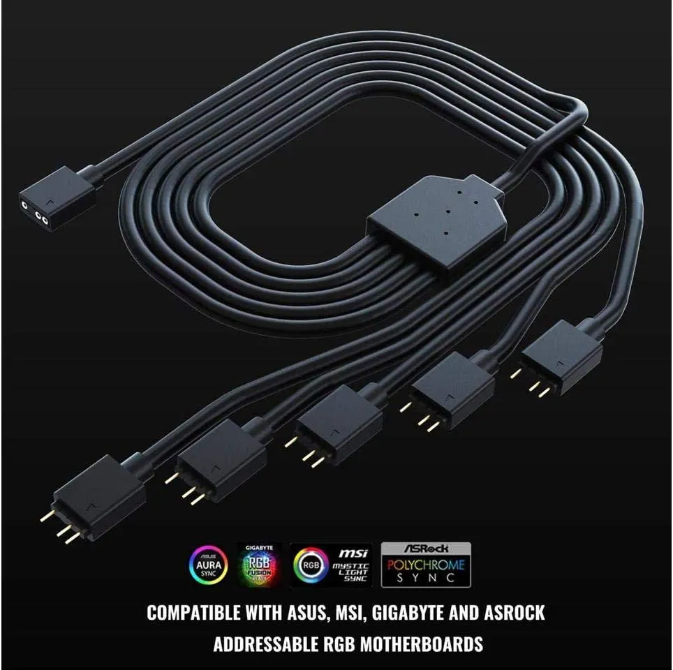 Cooler Master 1-to-5 ARGB Splitter Cable / 5V - Support 3-pin Addressable RGB - LED Sync Cable for MasterFan/MasterLiquid ARGB Series Support(ARGB 1-to-5 Splitter)