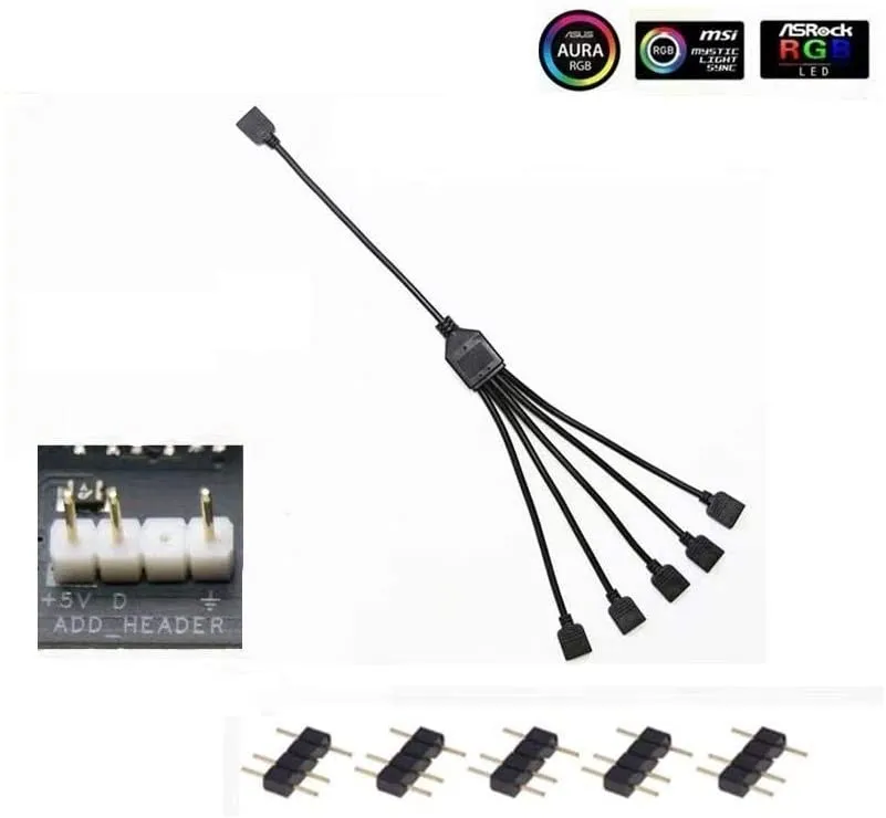 Cooler Master 1-to-5 ARGB Splitter Cable / 5V - Support 3-pin Addressable RGB - LED Sync Cable for MasterFan/MasterLiquid ARGB Series Support(ARGB 1-to-5 Splitter)