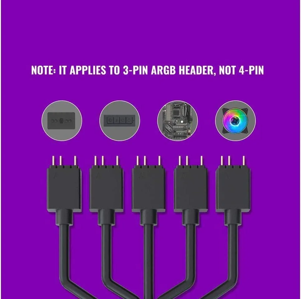 Cooler Master 1-to-5 ARGB Splitter Cable / 5V - Support 3-pin Addressable RGB - LED Sync Cable for MasterFan/MasterLiquid ARGB Series Support(ARGB 1-to-5 Splitter)