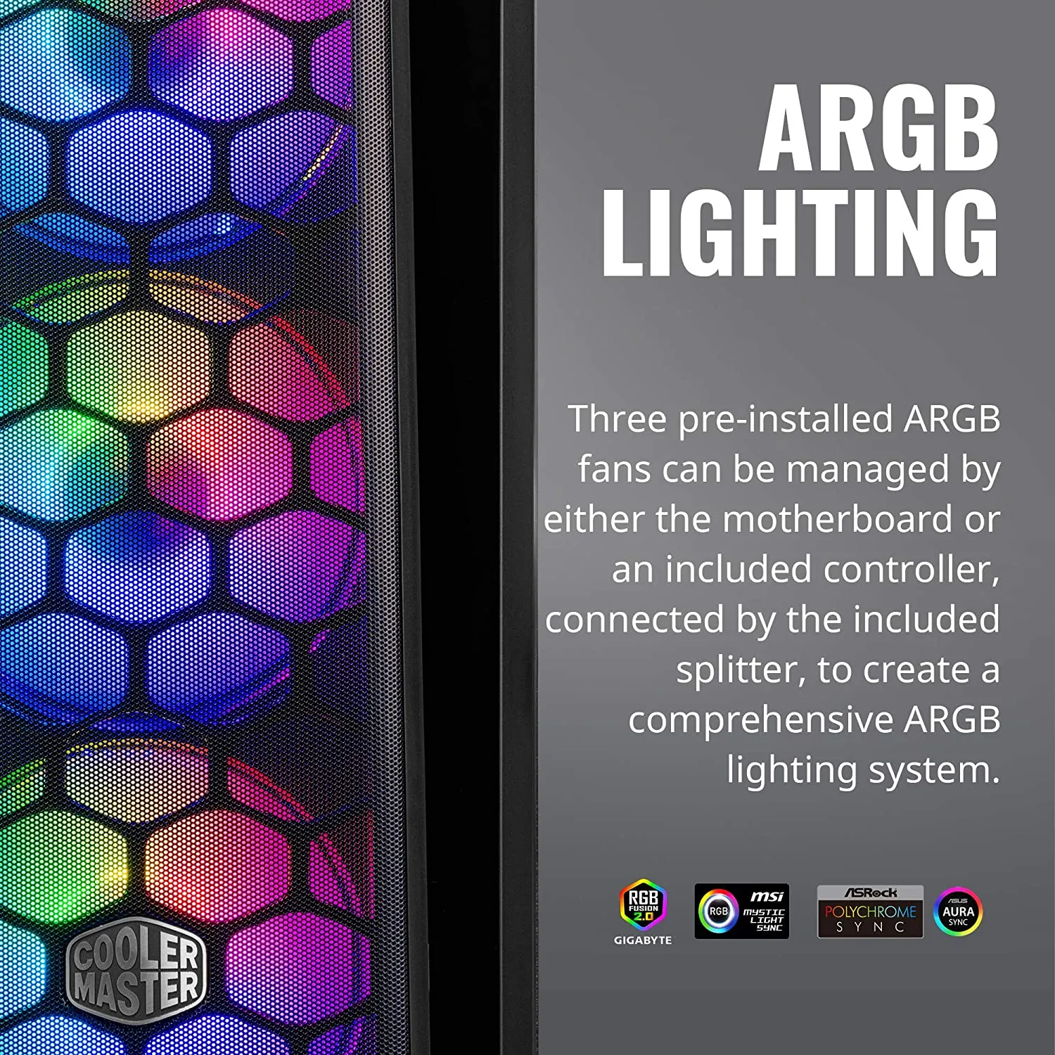 Cooler PC Case Master MasterBox MB511 ARGB ATX Mid-Tower with Three 120mm ARGB Fans, Fine Mesh Front Panel, Mesh Side Intakes, Tempered Glass & ARGB Lighting System