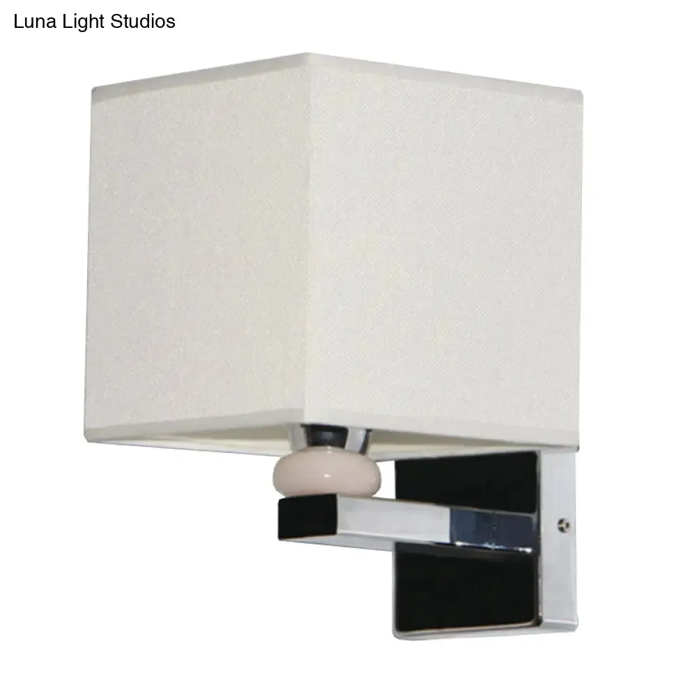 Cubic Nordic Wall Sconce: Beige/White/Flaxen Fabric, 1-Light Fixture for Dining Room