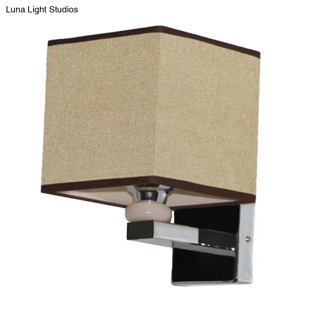 Cubic Nordic Wall Sconce: Beige/White/Flaxen Fabric, 1-Light Fixture for Dining Room