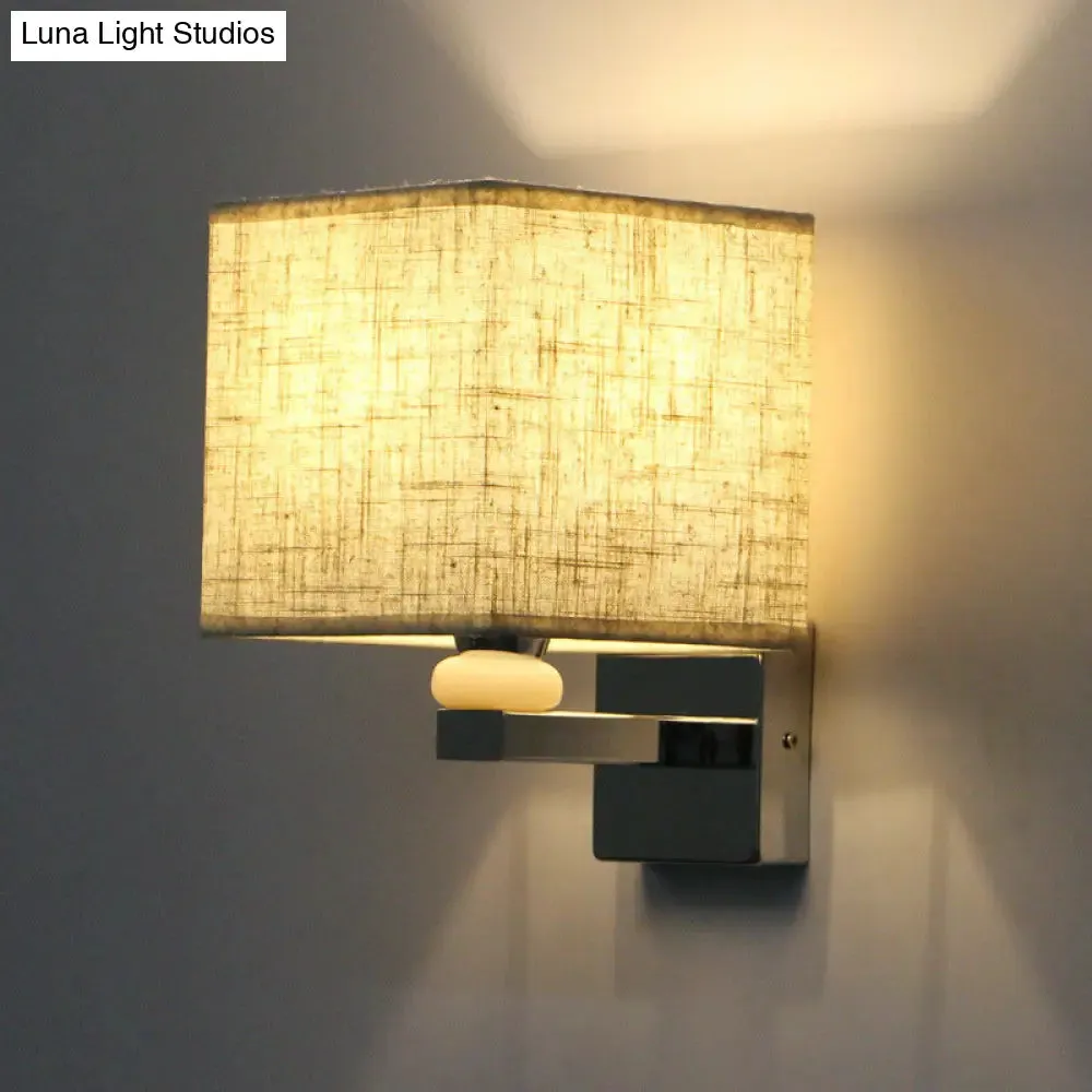 Cubic Nordic Wall Sconce: Beige/White/Flaxen Fabric, 1-Light Fixture for Dining Room