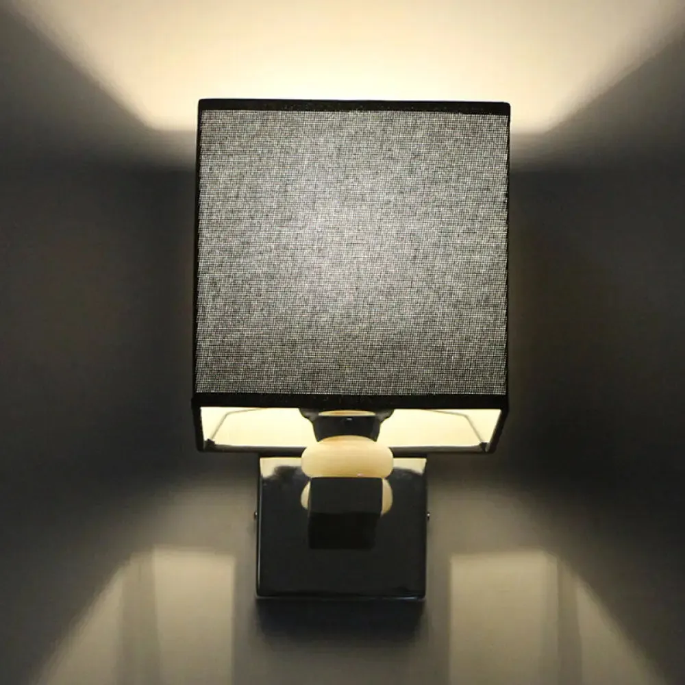 Cubic Nordic Wall Sconce: Beige/White/Flaxen Fabric, 1-Light Fixture for Dining Room