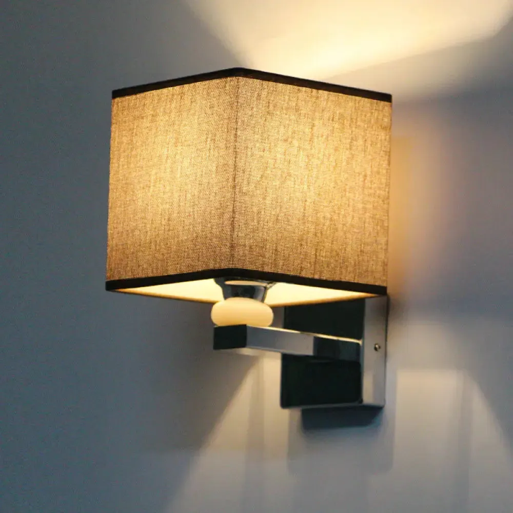 Cubic Nordic Wall Sconce: Beige/White/Flaxen Fabric, 1-Light Fixture for Dining Room