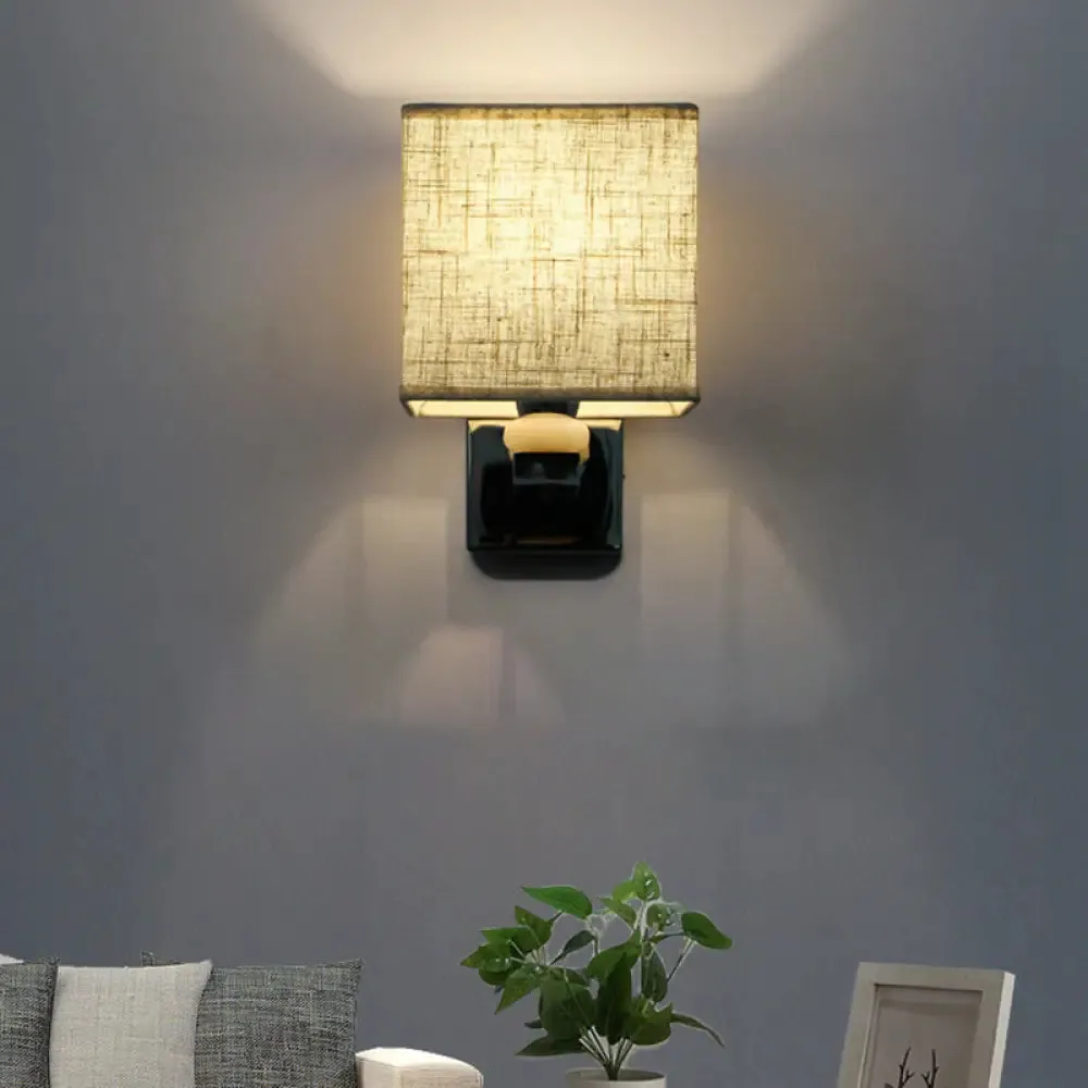 Cubic Nordic Wall Sconce: Beige/White/Flaxen Fabric, 1-Light Fixture for Dining Room