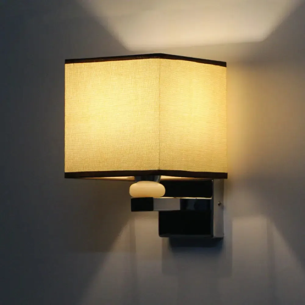 Cubic Nordic Wall Sconce: Beige/White/Flaxen Fabric, 1-Light Fixture for Dining Room