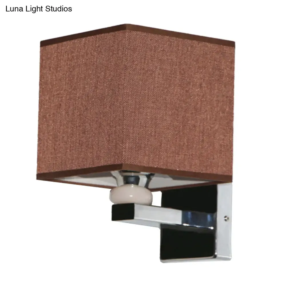 Cubic Nordic Wall Sconce: Beige/White/Flaxen Fabric, 1-Light Fixture for Dining Room