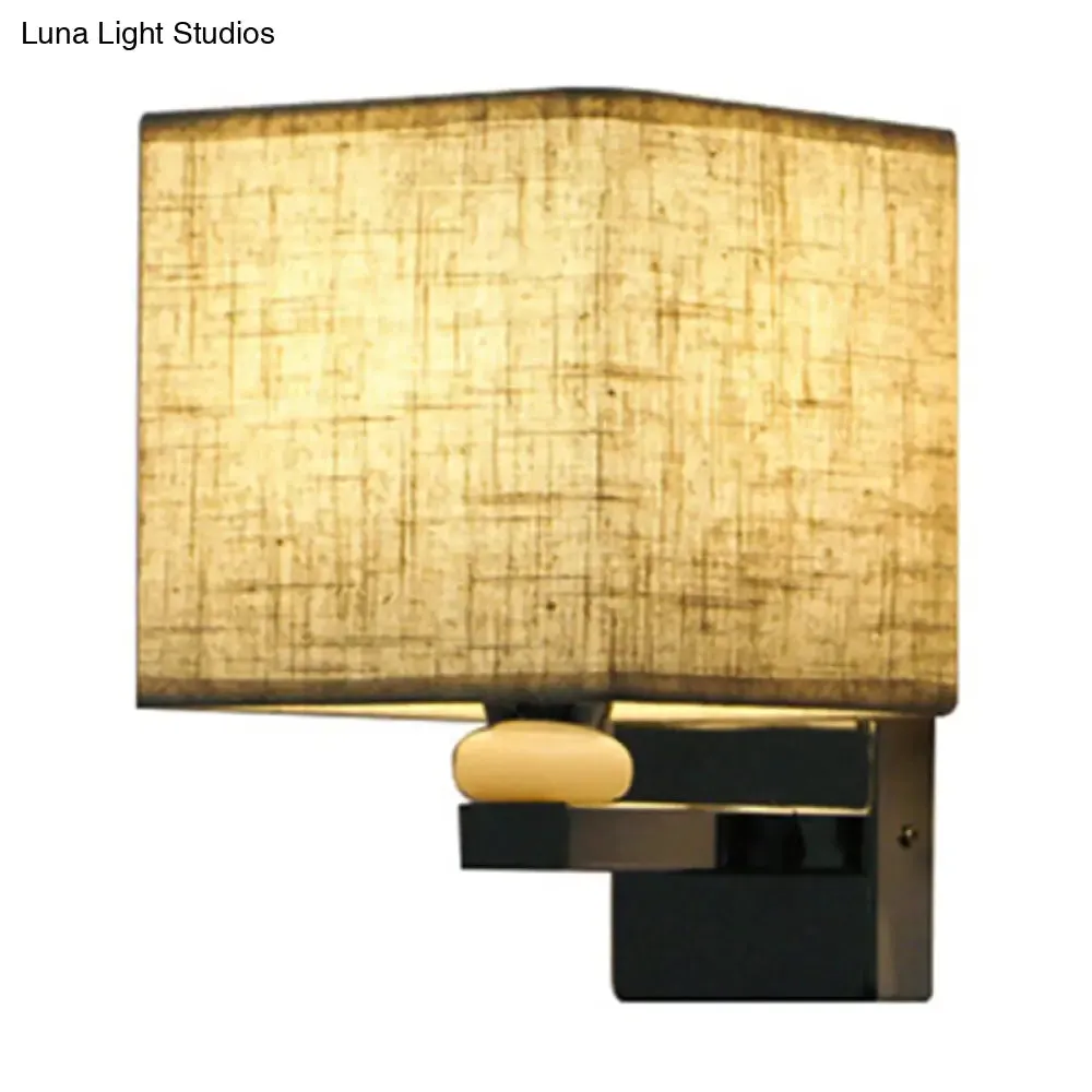 Cubic Nordic Wall Sconce: Beige/White/Flaxen Fabric, 1-Light Fixture for Dining Room