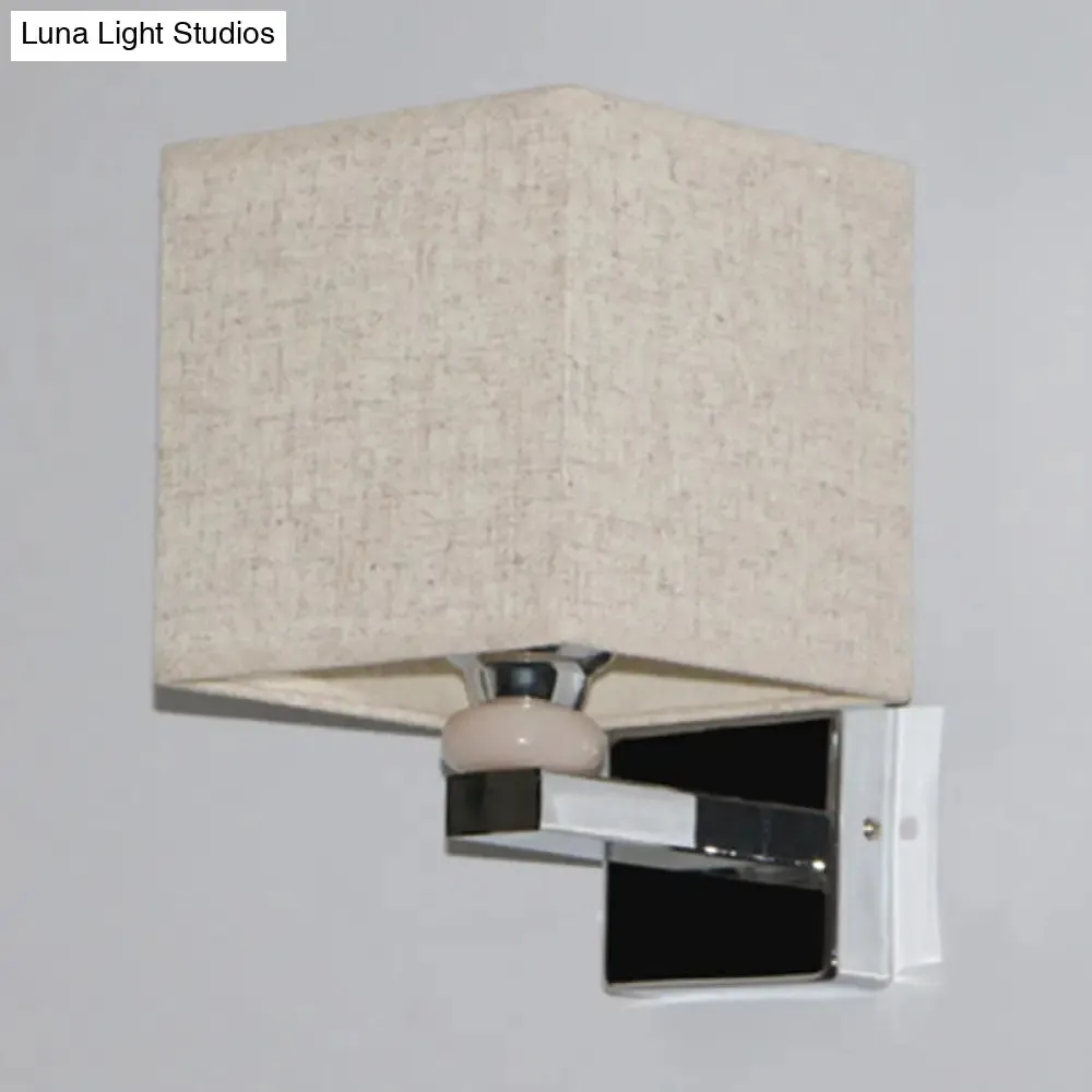 Cubic Nordic Wall Sconce: Beige/White/Flaxen Fabric, 1-Light Fixture for Dining Room
