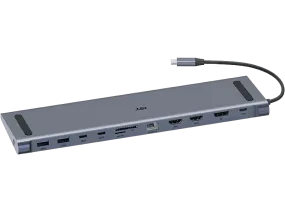 Docking station - Isy IDO-1100, Entradas USB A, USB C, HDMI, Audio 3.5mm, SD y microSD, Carga hasta 100W, Gris