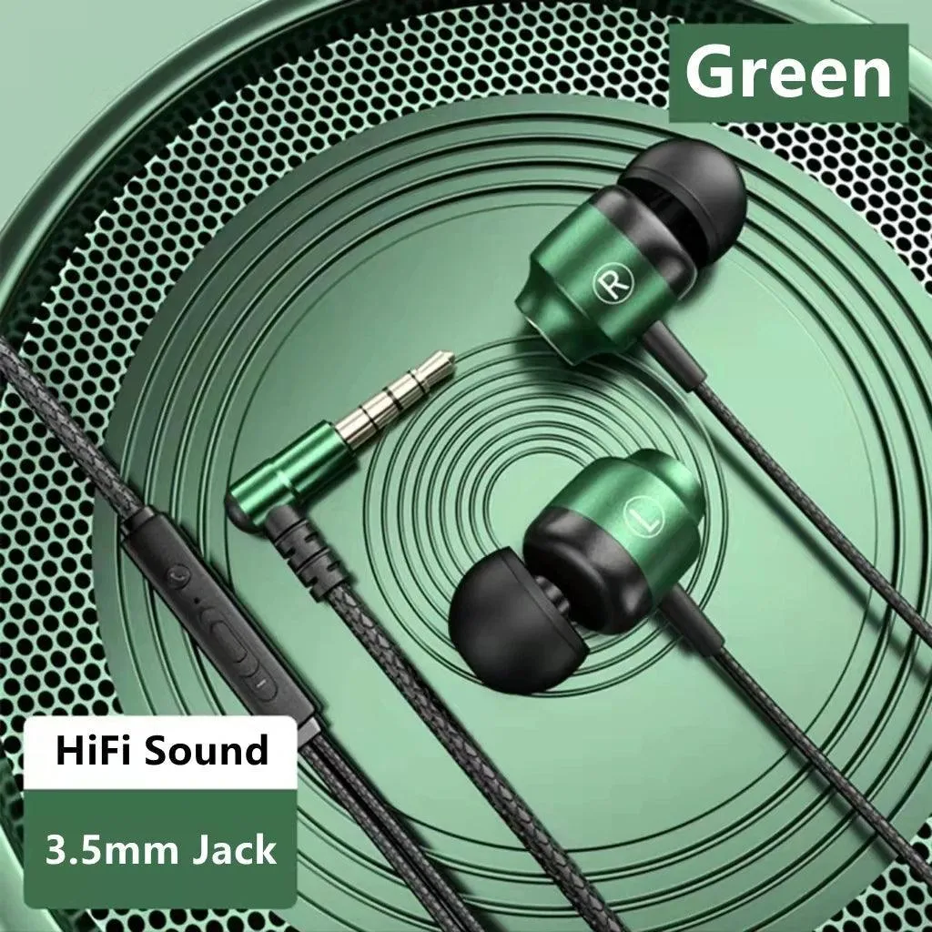 Enhanced Gaming Wired Earphones: Premium Green Metal Gaming Earbuds for Immersive Play