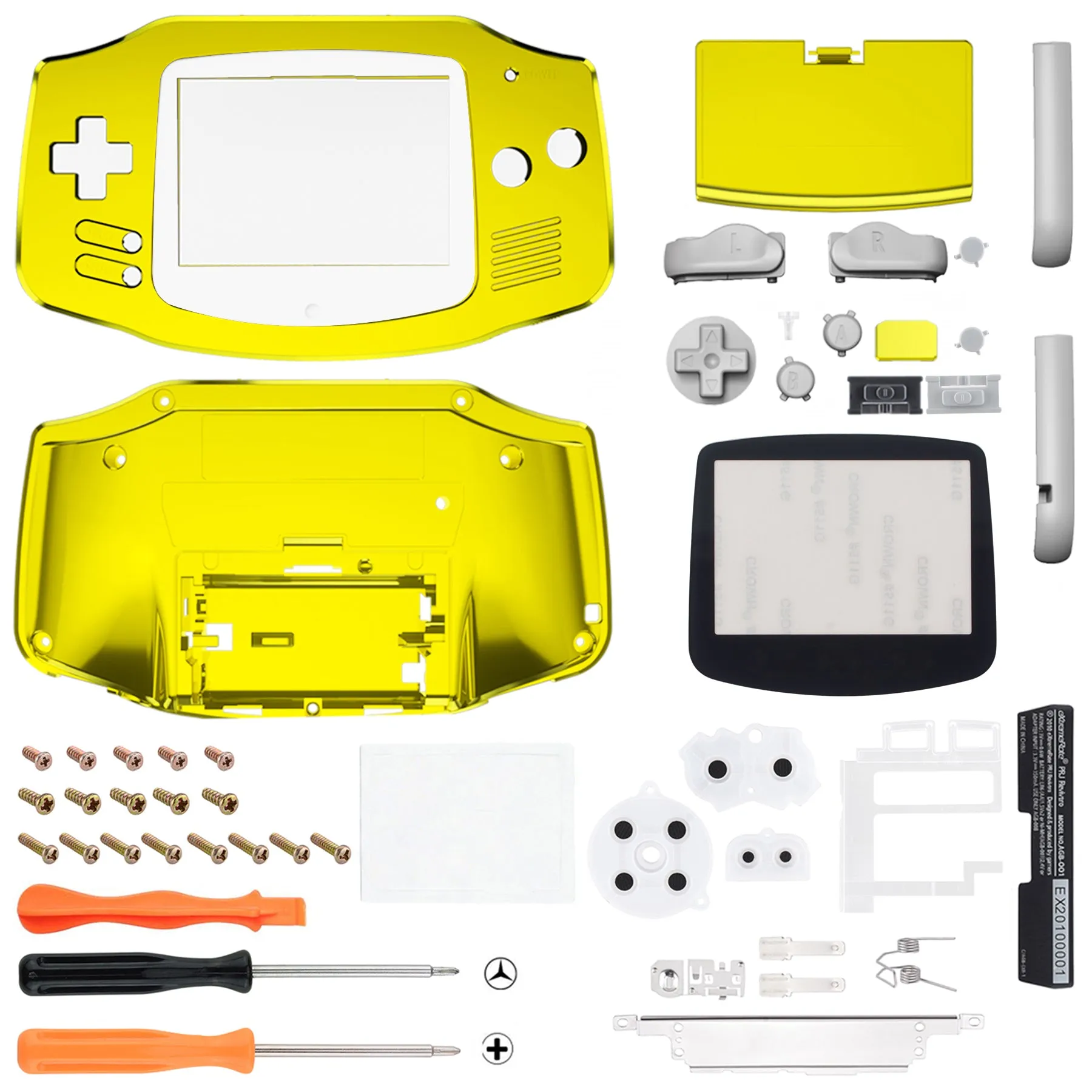 eXtremeRate IPS Ready Upgraded Chrome Gold Glossy GBA Replacement Shell Full Housing Cover w/ Buttons for Gameboy Advance – Compatible with Both IPS & Standard LCD – Console & IPS Screen NOT Included - TAGD4001