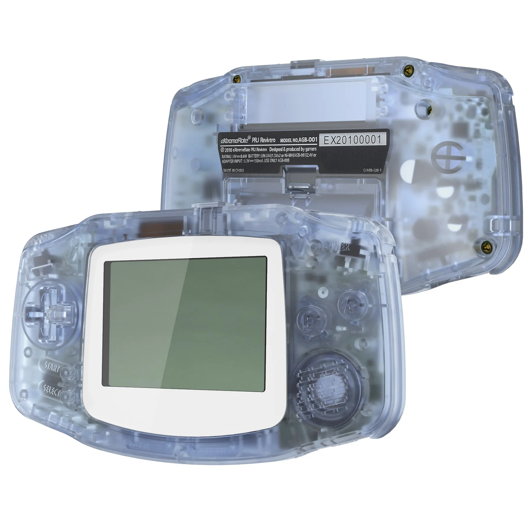 eXtremeRate IPS Ready Upgraded Glacier Blue GBA Replacement Shell Full Housing Cover Buttons & White Screen Lens for Gameboy Advance – Compatible with Both IPS & Standard LCD – Console & IPS Screen NOT Included - TAGM5006
