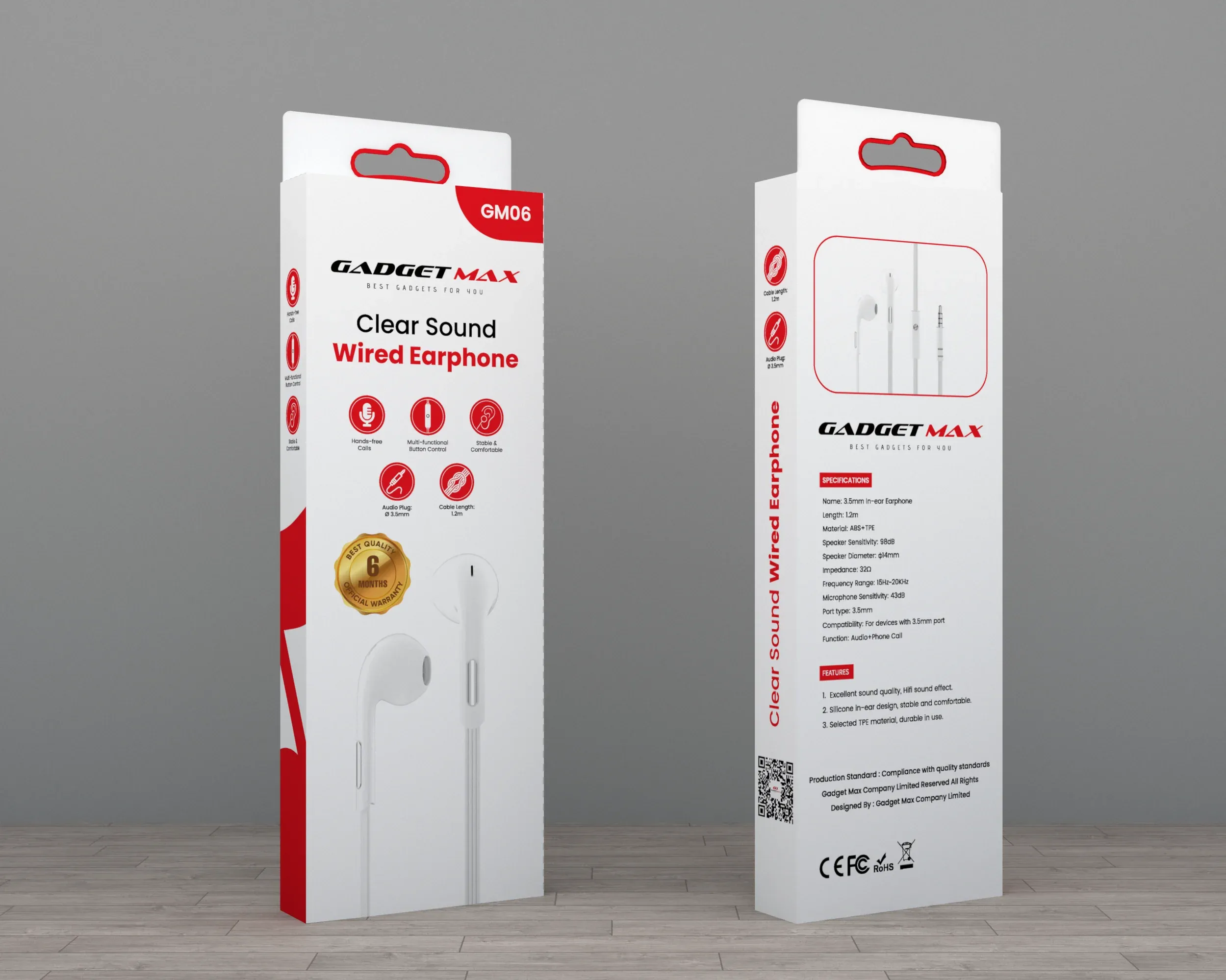 GADGET MAX GM06 CLEAR SOUND WIRED 3.5MM EARPHONE WITH MIC (1.2M) Wired Earphone- WHITE
