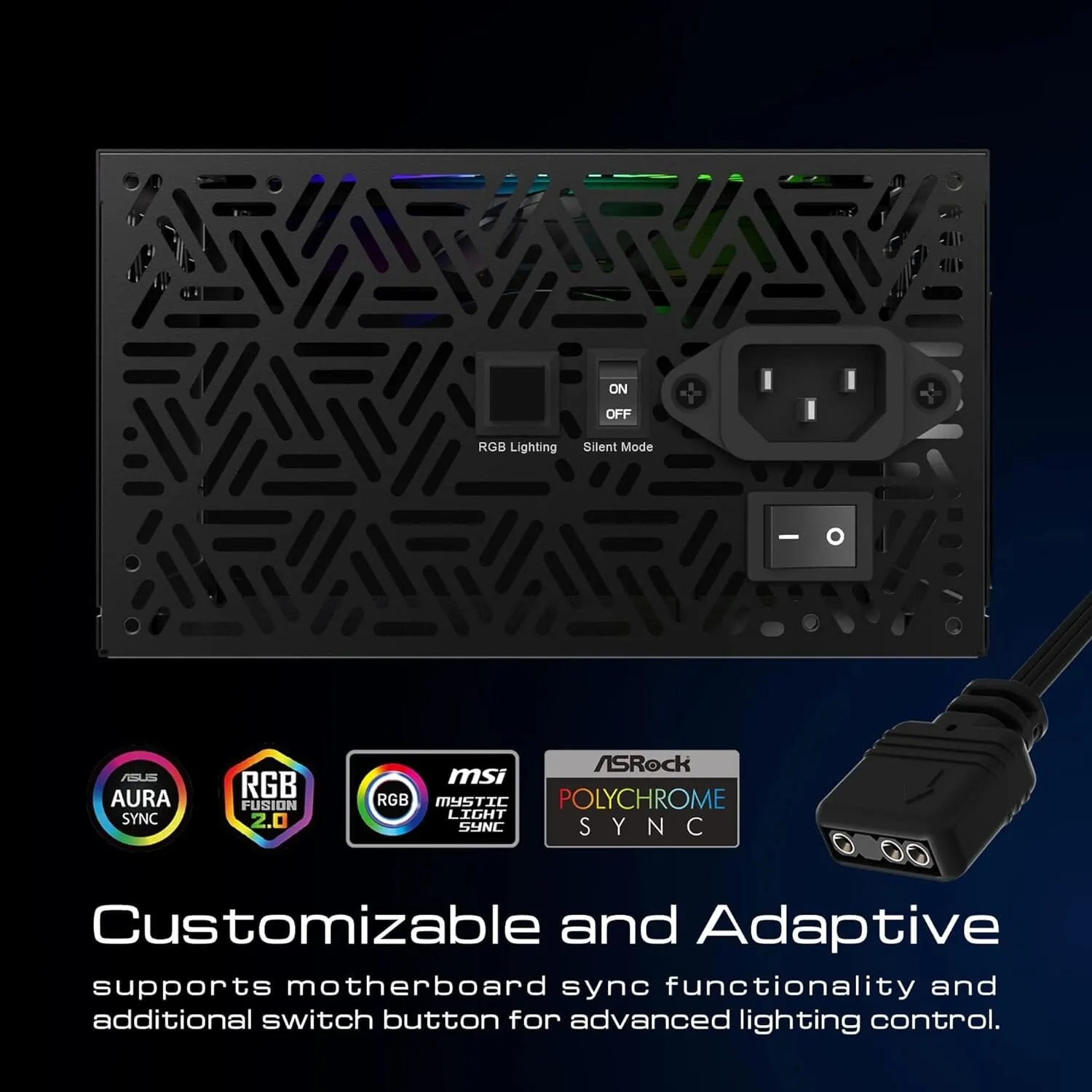 GAMDIAS RGB Gaming PC Power Supply 750W 750 Watt PSU Kratos M1-750B (Refurbished)