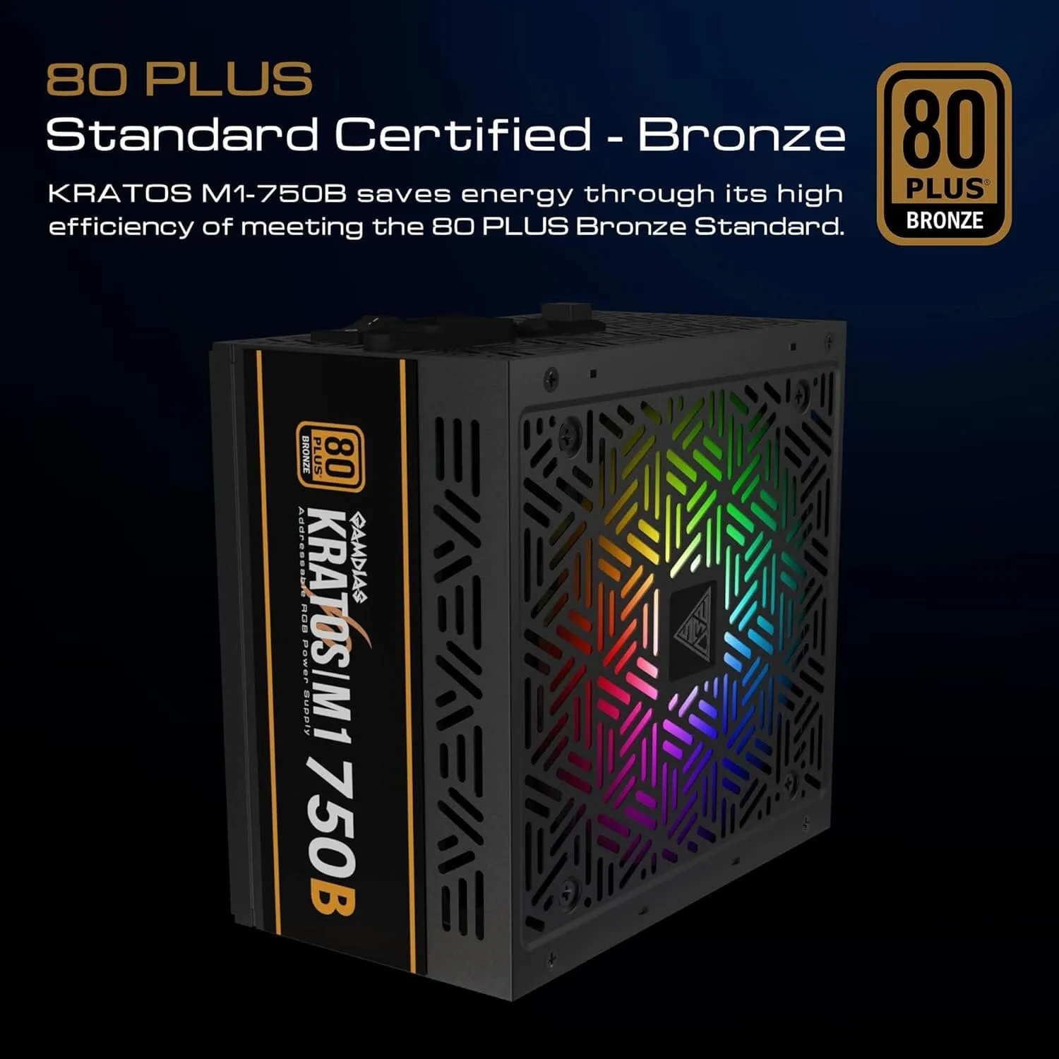 GAMDIAS RGB Gaming PC Power Supply 750W 750 Watt PSU Kratos M1-750B (Refurbished)