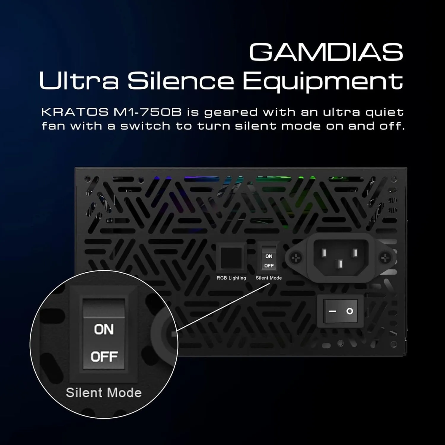 GAMDIAS RGB Gaming PC Power Supply 750W 750 Watt PSU Kratos M1-750B (Refurbished)